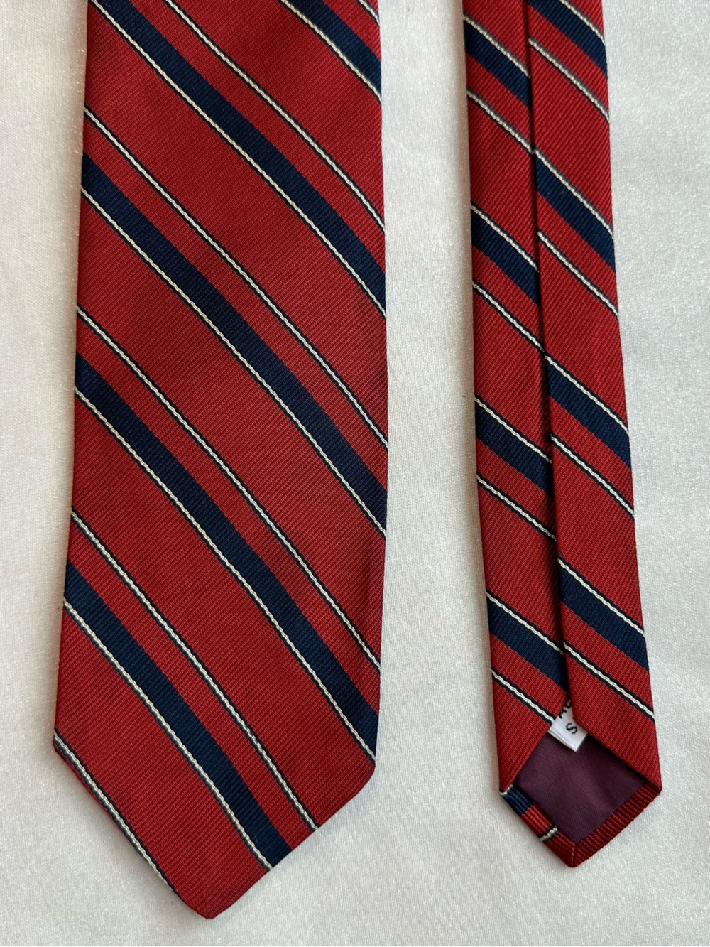 Vintage 1980s Trifles Silk Tie Red Navy Repp Stripe Preppy Ivy League Slim